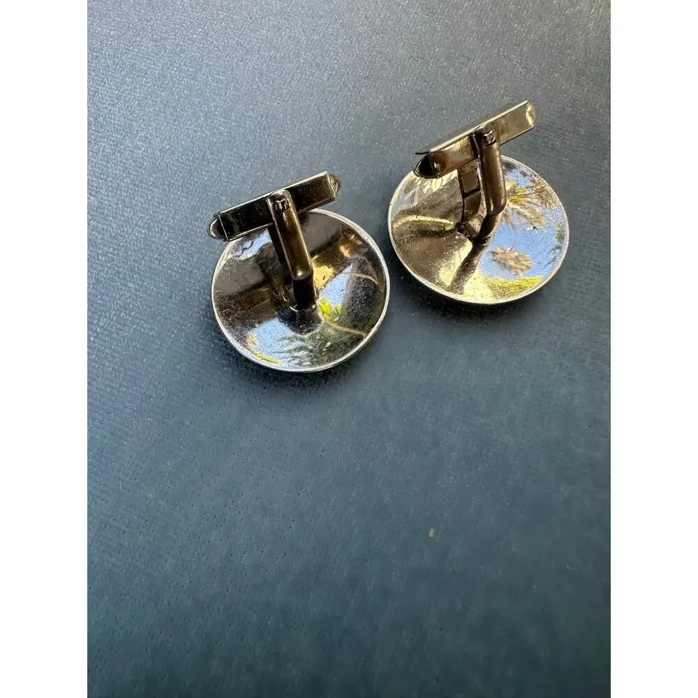 Vintage Sterling Silver Diamond Starburst Cufflinks Mid Century Modern Round